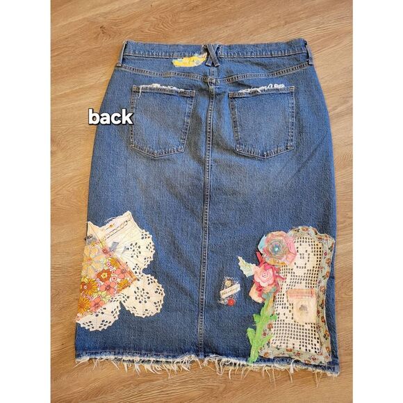 Ooak upcycled patchwork boho Hippie jean skirt size 16 xlg denim - Picture 4 of 12